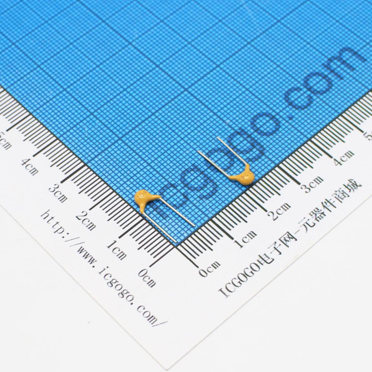 直插独石电容 50v 104K 0.1UF 100NF 100000PF 脚距P=5.08mm ±10%